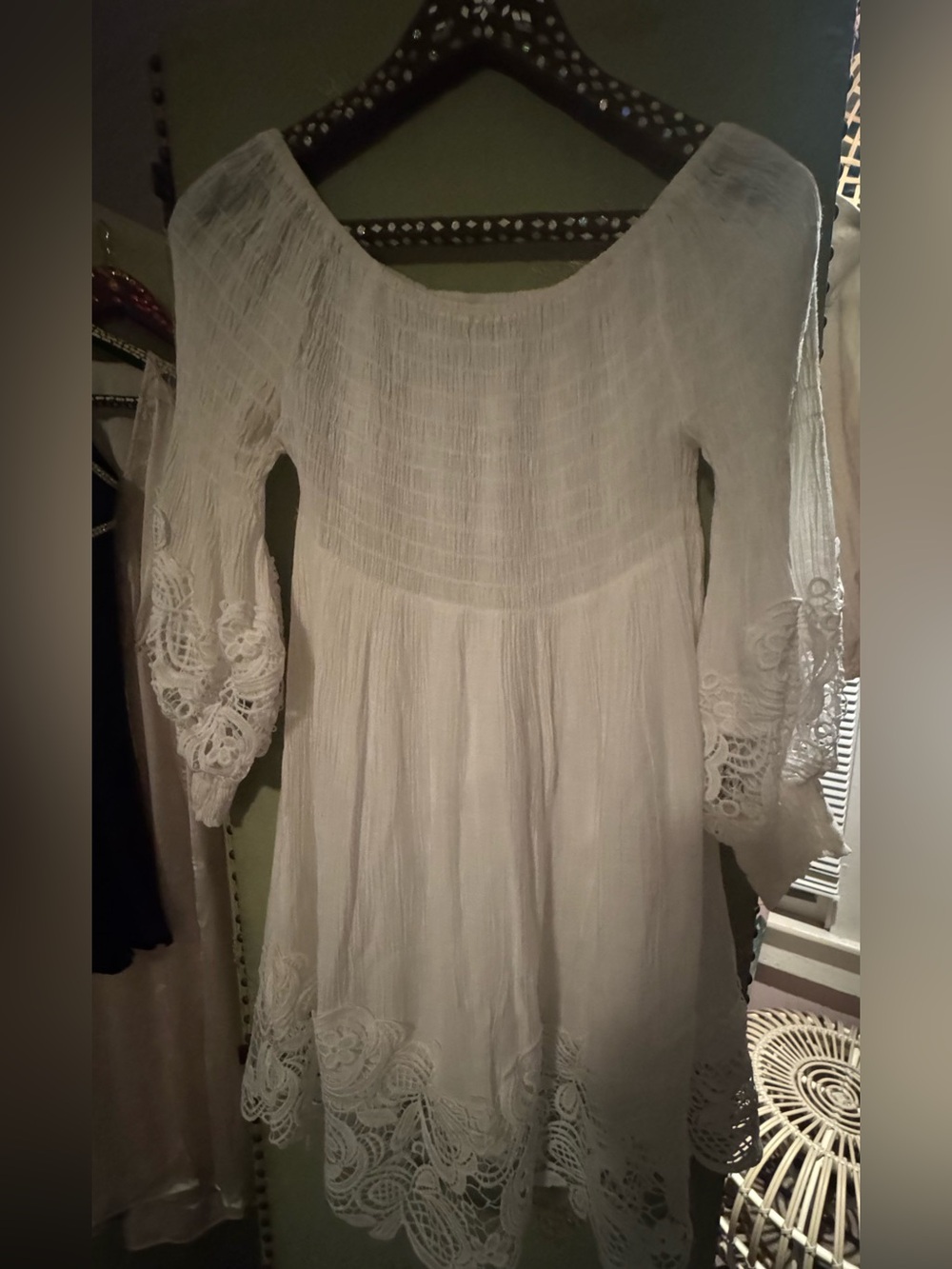 White Lace-Trim Boho Women’s Dress